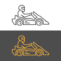 Gold modern icon go kart. Vector symbol of karting. Modern silhouette kart racer. - obrazy, fototapety, plakaty