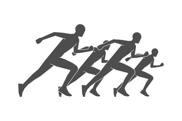 Fototapeta na wymiar Black silhouettes of runners. Vector figures athletes running. Line running symbol. Vector running and marathon logo.