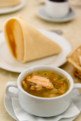 Fish soup on  table at restaurant