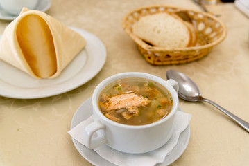Fish soup on  table at restaurant