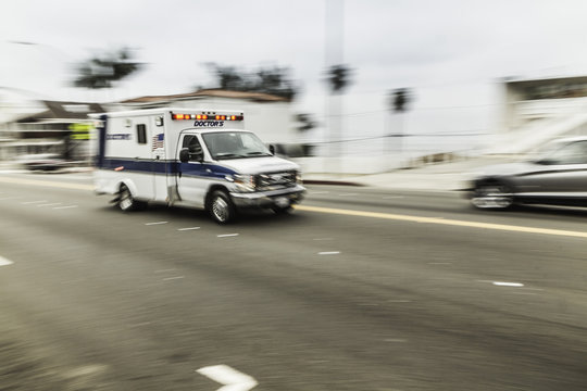 Blurred motion shot of speeding ambulance