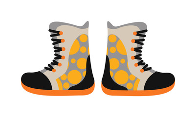 Camping sport walking boots in flat style vector. 
