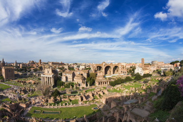 Fototapeta na wymiar Wide angle view of the Forum Romanum