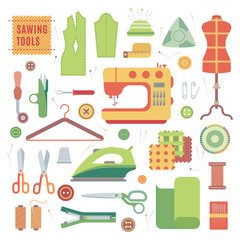 Set of accessories for sewing machines and handmade with dressmaking accessories textile vector.