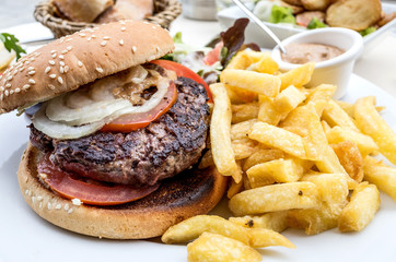 Cheese burger - American cheese burger with Golden French fries