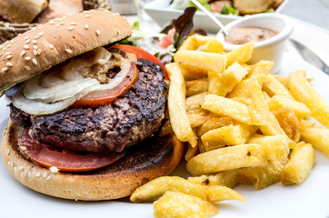 Cheese burger - American cheese burger with Golden French fries
