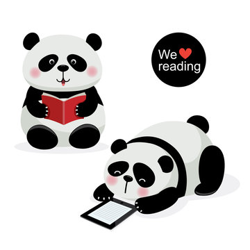 Two cute pandas with reading concept