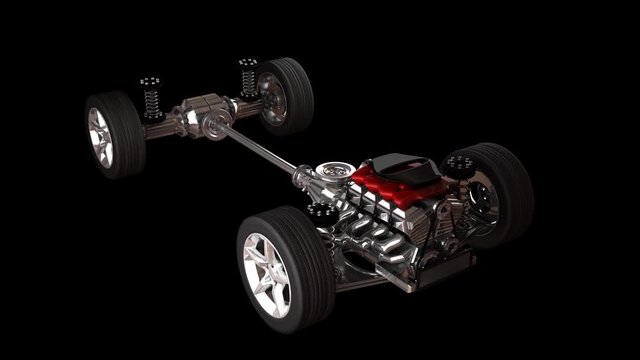 rendered in PNG with alpha loop car chassis with engine
