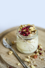 Healthly breakfast. Granola with cranberries.