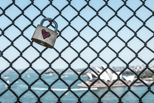 Love padlock on Sydney harbour Bridge, Sydney, New South Wales, Australia