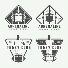 Set of vintage rugby and american football labels, emblems 