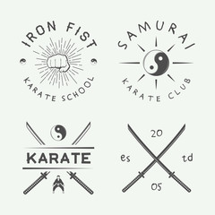 Set of vintage karate or martial arts logo, emblem, badge, label