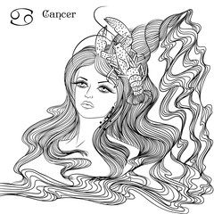 Astrological sign of Cancer as a beautiful girl