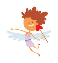 Obraz premium Baby cupid angel wings box with wedding ring cartoon vector. 