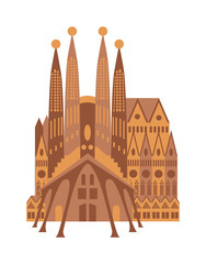 Italy building cathedral Milan catholic church gothic facade vector. 