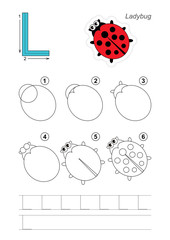 Drawing tutorial. Game for letter L