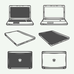 Set of vintage laptop or pc logo, emblem, badge, label, mark 