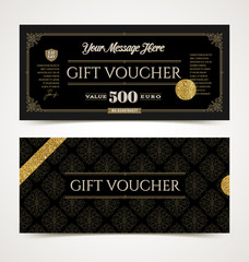Gift voucher template with glitter gold, Vector illustration, Design for  invitation, certificate, gift coupon, ticket, voucher, diploma etc.
