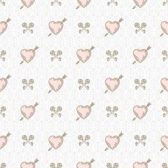 Vector seamless background with arrow pierced hearts and crossed keys - pattern for wallpaper,  wrapping paper, book flyleaf, envelope inside, etc.