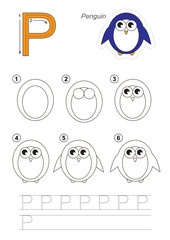 Drawing tutorial. Game for letter P