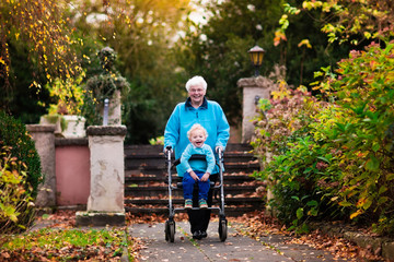 Senior lady with walker enjoying family visit