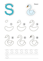 Drawing tutorial. Game for letter S