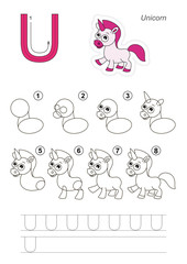 Drawing tutorial. Game for letter U