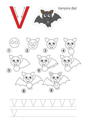 Drawing tutorial. Game for letter V