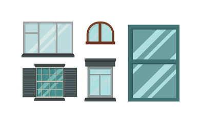 Different types house windows vector elements isolated on white background.