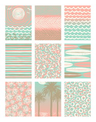 Obraz premium Vector set of summer holidays and tropical vacation hand drawn posters or greeting card.