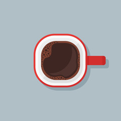 Red cup with black coffee. Top view. Vector illustration