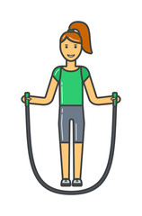 Young girl jumping rope fitness, sport, training, park and lifestyle concept vector. 