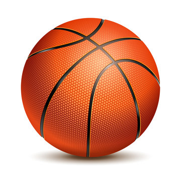 Orange Basketball Ball with Pimples and Shadow. Realistic Vector Illustration. Isolated on White Background.