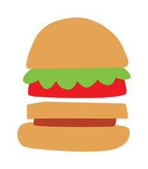 Hamburger with meat, lettuce and cheese sandwich fast food vector. 