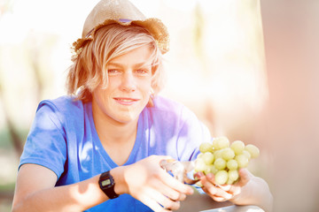 Boy in vineyard