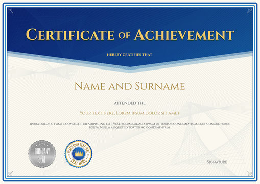 Certificate of achievement template in vector for achievement graduation