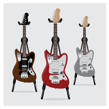 Vector Illustration Electric Guitar set with Stand