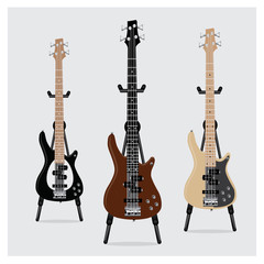 Vector Illustration Electric Bass Guitar set with Stand