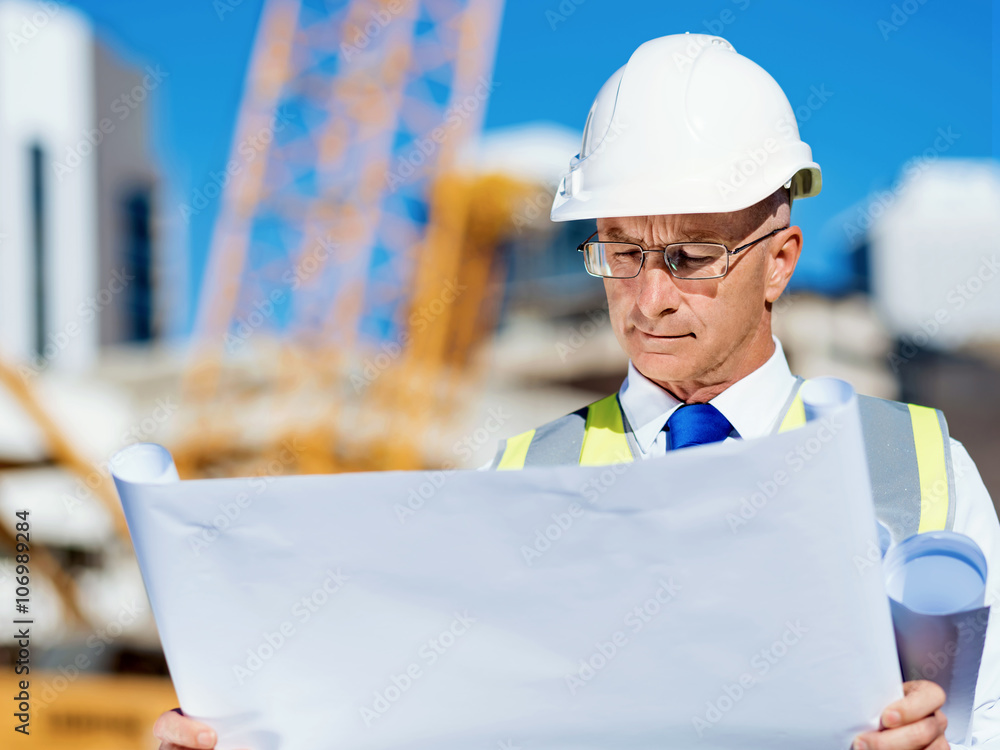 Wall mural engineer builder at construction site