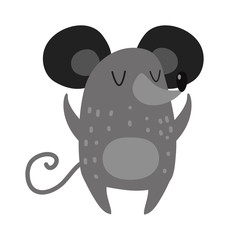 Cartoon smiling gray hand drawn mouse arms outstretched cute rat vector.
