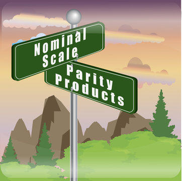 marketing sign of nominal scale and parity products.