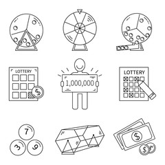 Lottery line icons set