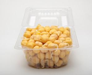 Chickpeas in a plastic box