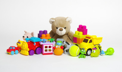 Toys on a white