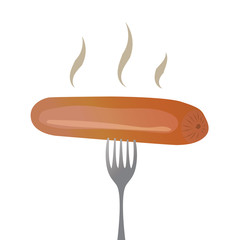 Sausage on fork. Vector illustration.