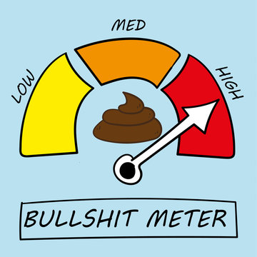 Vector illustration of a meter detecting levels of bullshit at low, medium or high