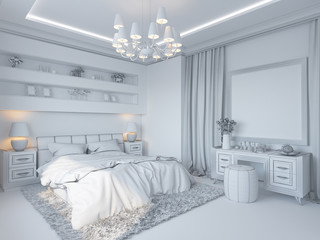 3d render of bedroom interior design in a modern style.
