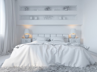3d render of bedroom interior design in a modern style.