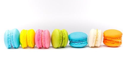 colorful macarons isolated on white