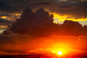 Sun and orange sunset 